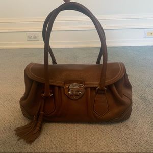 Prada Brown Leather Handbag with Silver Hardware